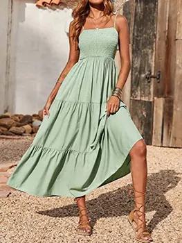 2023 Vasarą Long Maxi Suknelė Moterims Spageti Dirželis Šalies Ponios Suknelė Linijos, Elegantiškas Plisuotos Suknelė Moterims
