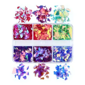 6Girds Japonų Stiliaus Opal Nagų Folija, Lipdukai, Decal Stick Lazerio Aurora Spalvos Stiklo, Popieriaus Dizaino Manikiūro Nagų Papuošimai