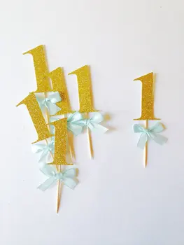 Aukso blizgučiai & blue ribbon Cupcake Rėžtuvės asmeninį numerį kūdikių nuotakos dušas birthdayocearn vestuvių tortas topper dekoras