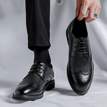 Brogue aukštos kokybės rankų darbo Oksfordo suknelė, batai, vyriški odinis kostiumas, batai, avalynė vestuvių oficialus italų batai populiarus