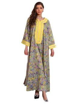 Eid Suknelė Moteris Derliaus Spausdinimo Abaja Dubajus Turkijos Musulmonų Suknelė, Hijab Mados Deimantų Nedidelė Šalis Suknelės Ramadanas 2023