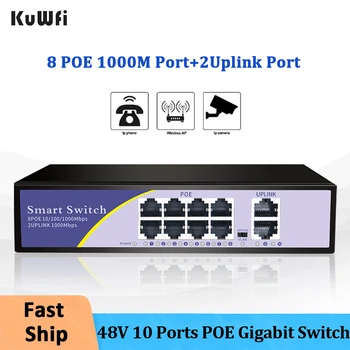 KuWFi 10 POE Prievadų Ethernet Switch 48V VLAN 1000Mbps Uplink Plug and Play Gigabit ethernet Tinklo Jungiklio, VAIZDO IP Kamera, Wireless AP