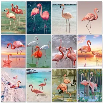 PhotoCustom Aliejinių Dažų Skaičių Rinkiniai Flamingo Tapybos Numerius Ant Drobės Rėmo 60x75cm Atkreipti Tapyba 