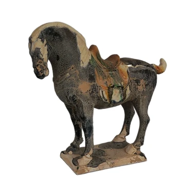 Tango Sancai Juoda Glazūra Karo Žirgas Imitacija Muziejus Atkasė Senovės Porceliano Senoviniai Antikvariniai Iš Karto Turtinga Puošyba-