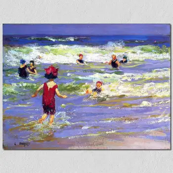 Vaikai Paplūdimyje, Aliejus, Tapyba Mažai Jūros Bather Edward Henry Potthast Aukštos Kokybės Rankų Tapybos ant Drobės Meno Namų Dekoro
