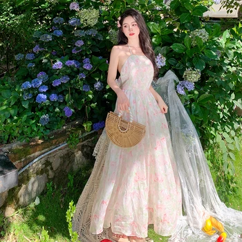 Vasarą Naujų Apynasrio Paplūdimio Lolita Skraiste Moterų 2023 Bohemijos Ilgai Gėlių Korėjos Elegantiškas Sundress Kawaii Quinceanera Dvaro Mergina Stilius