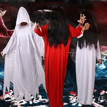 Zombie Kostiumas Baisu Cosplay Kostiumai Su Perukas Balta Raudona Moters Suknelė Helovinas Maskuotis Šalis Siaubo Dvasios Nuotakos Suknelė