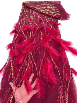 3D naują trijų dimensijų plunksnų tiulio china karšto štampavimo milteliai audinys, aukštos kokybės sweet vestuvių suknelė nėrinių audinys/5yards
