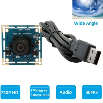 ELP1.0 megapikselių CMOS OV9712 170degree Plataus Kampo VAIZDO Micro Usb Fisheye Kamera su Garso Mikrofonas, skirtas 