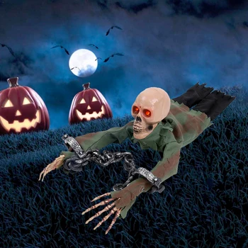Helovinas Dekoracijas Nuskaitymo Vaiduoklis su Grandinės, Antrankiai Elektros Žėrintis Creepy Zombie Haunted House Halloween Party Ornamentu
