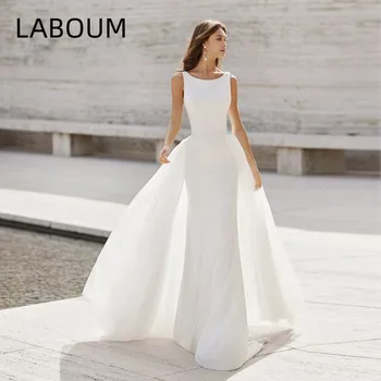 LaBoum Balta Undinė Kaušelis Atsegamas Traukinio Satino Paprasta Vestuvinė Suknelė 2023 Elegantiškas Vestido De Novia brautkleider