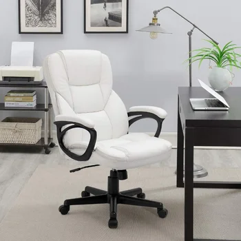 Lacoo Dirbtiniais Odos Aukštos Atgal Vykdomojo Biuro Kėdė su Juosmens atrama, Balta biuro baldai, kompiuterio kėdės,