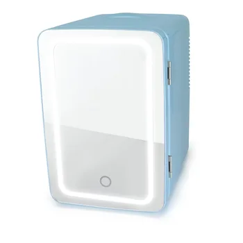 LED Apšviesta Mini Šaldytuvas su Veidrodžiu Durų, Mėlynos spalvos mini šaldytuvas
