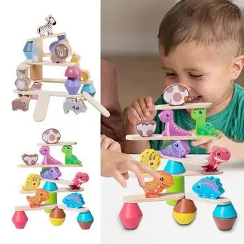 Mediniai Balansas Žaislai Vaikams Montessori Medinių Gyvūnų Balansas Blokai Dinozaurų Švietimo Krovimas Žaislai Vaikams Gyvenimą