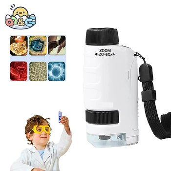 Mokslo Mokymosi Rinkinį vaiko Kišenėje Mikroskopu 60-120x Didinimo Mini Rankinės su Šviesą Kamieninių Švietimo Dovana