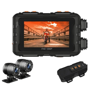 Motociklo DVR Brūkšnys Cam HD 1080P 3 Colių Jutiklinis Ekranas Priekyje Galinio vaizdo Vandeniui Motociklo Kamera, GPS, Diktofonas Priedai