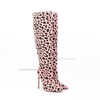 Pink Leopard Spaudinių Pažymėjo Tne Batai Virš Kelių Moterims, Batai Plonas Aukšti Kulniukai Naujų Mados Sexy Lady 2023 Zapatos Para Mujere