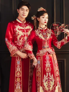 Pora Klasikinė Vestuvinė Suknelė Šalis Suknelė Kinijos Tradicinės Nuotakos Drabužius, Drabužius Dragon 