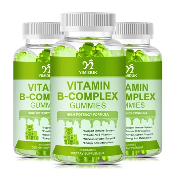 Vitaminų B Kompleksas, Veganų Gummies su Vitaminu B12, Biotinas , B6, Niacino, B5, B6, B8, B9, Streso, Energijos & Sveiką Imuninę Sistemą