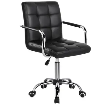 ŠYPSENA MART Moderni Reguliuojama Dirbtiniais Odos Pasukama Biuro Kėdė su ratukais, Juodos spalvos