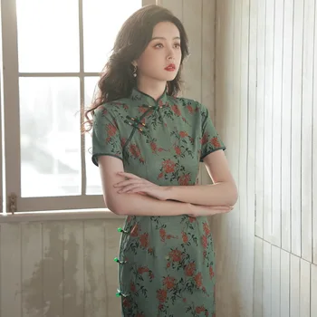 Žalia Cheongsam Naujas 2023 Jaunų Stiliaus Temperamentas Retro Kinijos Senoji Šanchajaus Pagerinti Moterų Qipao Vestuvių Svečias Šalis Suknelės